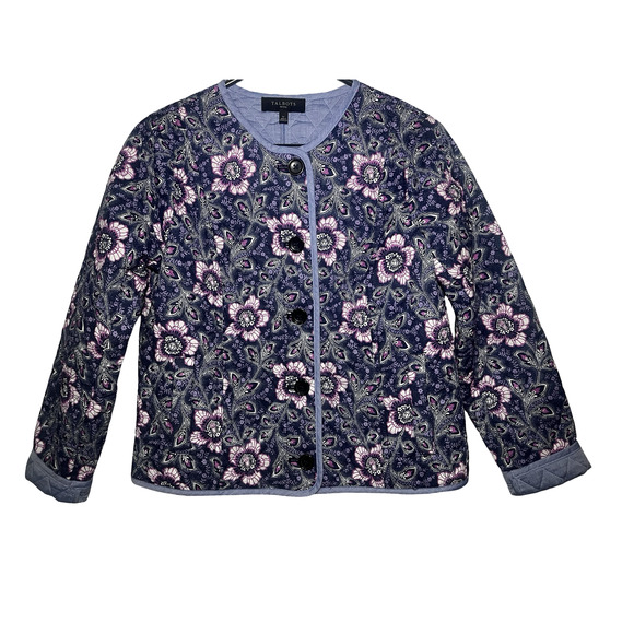 Talbots Jacket Womens Small Petite Blue Purple Floral Quilted Button Up Pockets - Picture 1 of 12